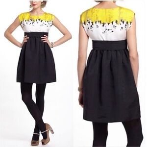 Yellow, White & Black Sleeveless Fit-and-Flare Dress Anthropologie